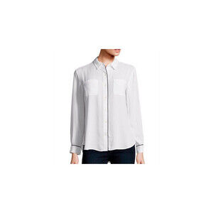 Lord & Taylor Claire Pipe Trim Blouse In Cloud White Plus Size 2X